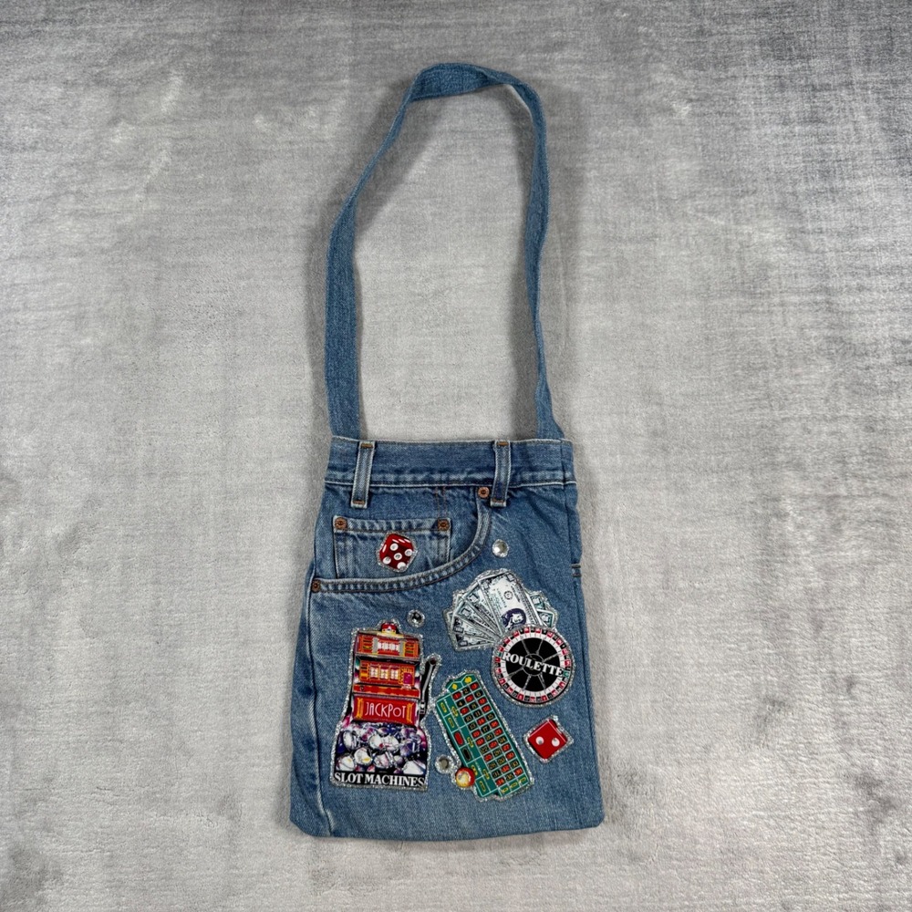 Levi's Upcycled Denim Crossbody Bag Blue Las Vegas Gambling Patch Kitschy DIY